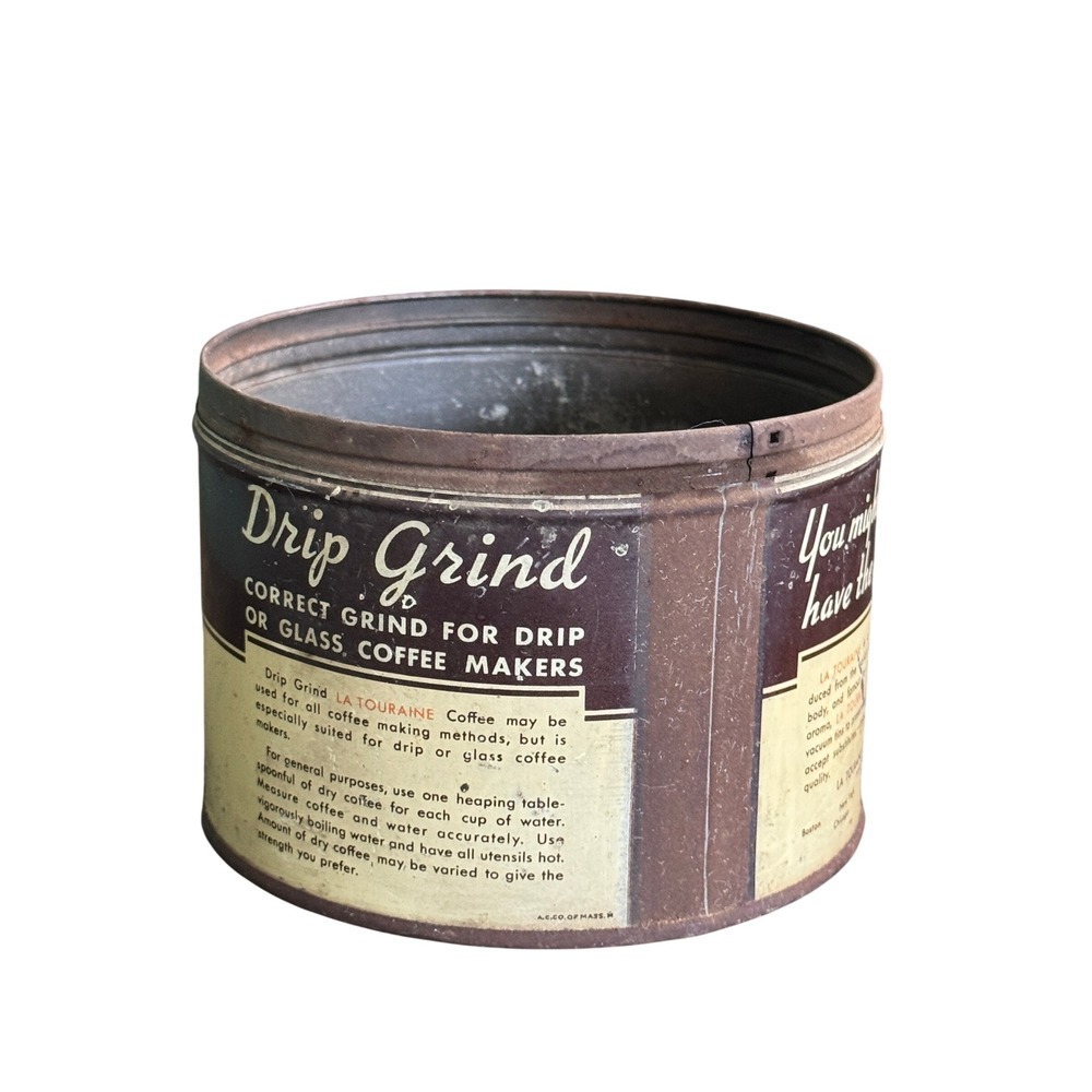 Can Vintage La Touraine Coffee Tin 1lb Drip Grind Metal Canister Prop Decor - Picture 3 of 6